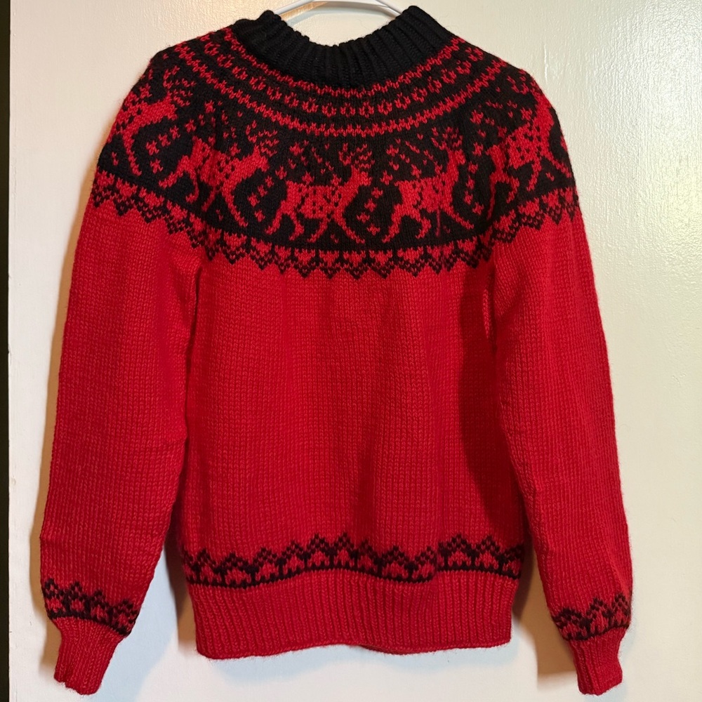 Vintage Dale of Norway wool Norwegian red reindeer sweater fairisle Nordic - Picture 2 of 5
